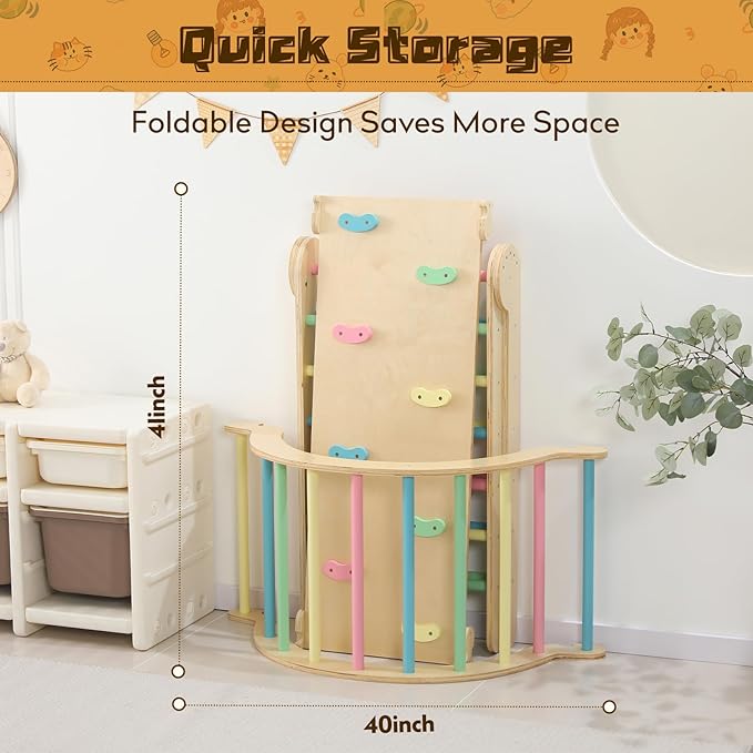 Wooden Pikler Triangle Set - 7 in 1 Montessori Foldable Toddler Climbing Toys for Early Learning - Includes Arch, Ramp, and Climbing Triangle - Indoor/Outdoor Playground Equipment for Toddlers