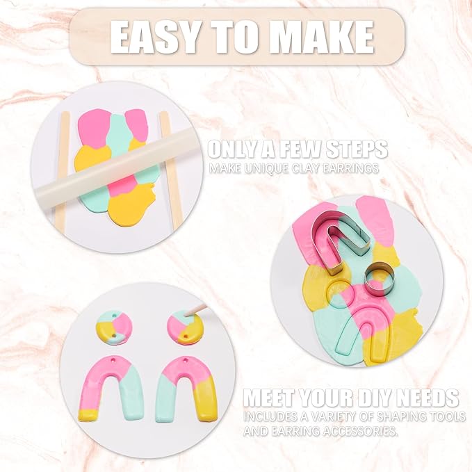 Patemby 184Pcs Polymer Clay Earring Making Kit for Art Craft Gift Teen Girls and Adults, Ages 12+ DIY Polymer Clay Earring Jewelry Craft Making Set