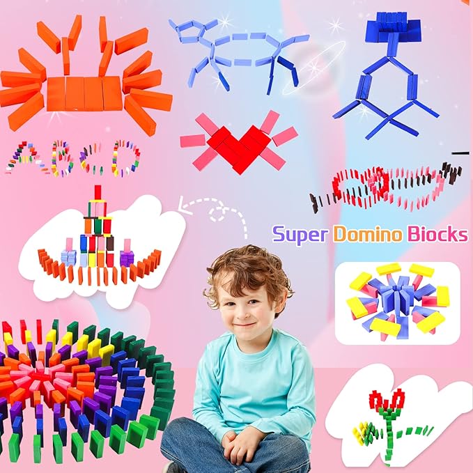 360 Piece Wooden Dominos Blocks Set,Dominoes Set for Kids,Domino Racing Toy Game,Colorful Dominos Tiles Domino Blocks Bulk,Dominoes Racing Tile Games,Kids Game Educational Play Toy for Birthday Party