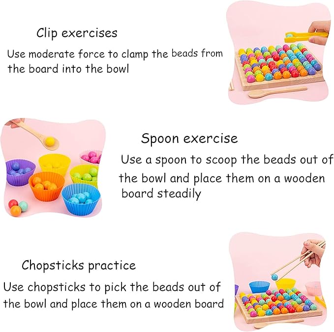 LOVEALOTTER Wooden Board Bead Game, Montessori Board Beads Game, Early Educational Preschool Toy, Color Sorting Toys for Toddlers, Fine Motor Training for Children, Great Gift for Kids, for Seniors
