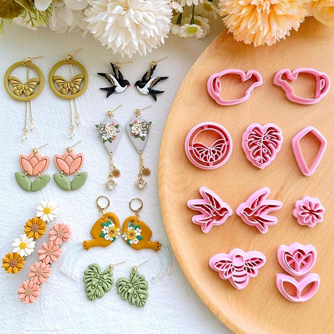 KEOKER Spring Polymer Clay Cutters - 11 Cutters for Polymer Clay Earrings, Flower Clay Earring Cutters