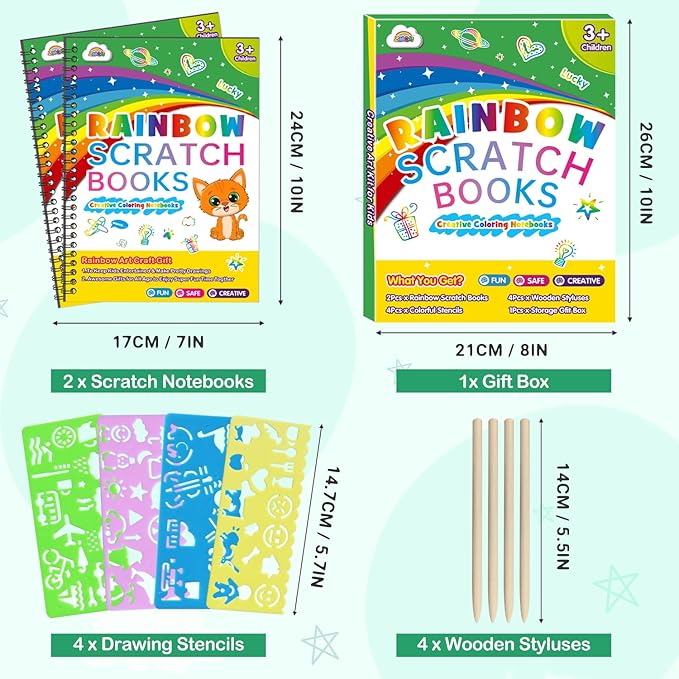 ZMLM Scratch Paper Art Craft Gift: 2 Pack Rainbow Scratch Set Easter Basket Stuffers for Kids Ages 4-8 Drawing Coloring Craft Black Magic Art Supplies Kits for Girls Boys Birthday Party Games Toys