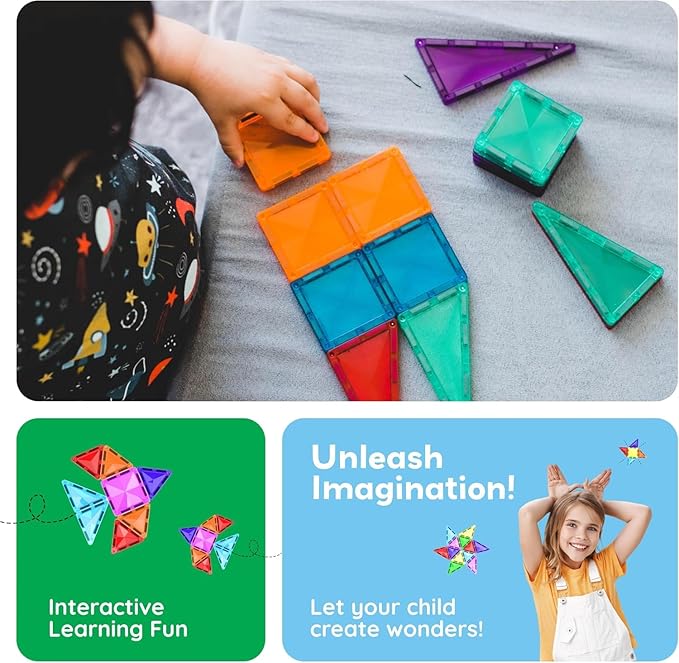PicassoTiles Magnetic Tiles Building Blocks Mini Size Diamond Series Magnet Toys Travel Size On-The-Go Magnets Construction Sensory Toys Gifts Educational Set STEM Learning Kit Playset PTM40