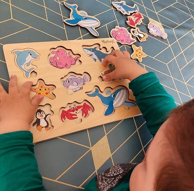 Wood Puzzles for Toddlers 1-3. Wooden Toys for 1 2 3 Year Old of sea Animal Puzzles for Kids. Ideal Montessori Puzzle Gift. Baby Puzzles for Travel. Improved Peg Puzzles for 1 2 3 Year Old.