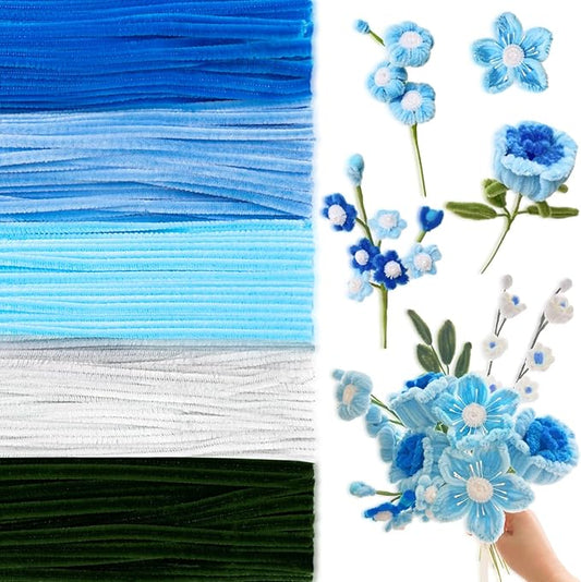 Peryiter 500 Pieces Pipe Cleaners Chenille Stems 12 Inch Craft Supplies Bulk for DIY Art and Craft Projects Creative Gift Wrapping Party Decorations(Blue Flower Color,12 Inch)
