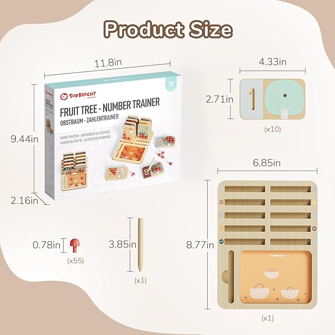 TOP BRIGHT Montessori Toy for Toddlers - Counting Peg Board & Number Tracing Game - Wooden Math Manipulative Materials, Educational Learning Toy for 3 4 5 Year Old Kids, Home Schooling Materials