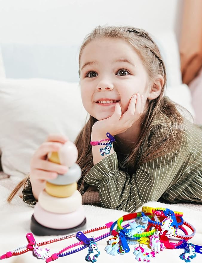 UpBrands Unicorn Valentine Gifts For Kids Zipper Bracelets Bulk Set, Kit for Unicorn Birthday Party, Goodie Bags & Stuffers, Perfect Friendship Fidget Toys
