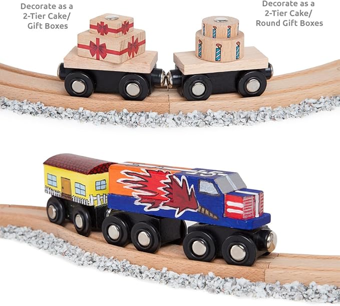 Orbrium 8 Unpainted Train Cars with 12 Colors Paint and Paint Brushes Set for Wooden Railway Compatible with Thomas, Chuggington, Brio, for Birthday Party Train Theme