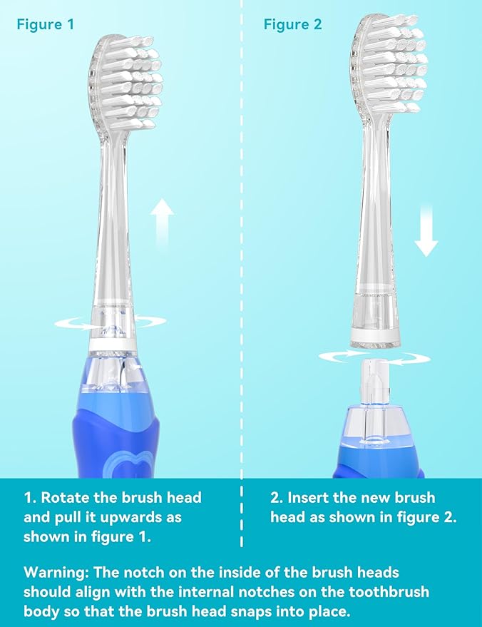 Seago Baby and Kids Electric Toothbrush Replacement Heads SG-923 for 977,513, 2139 - Pack of 4