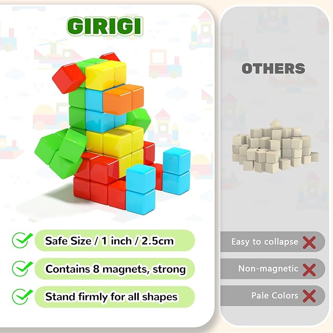 40pcs Magnetic Blocks for Toddler Toys, Large Magnetic Cubes Building Blocks Classroom Must Haves, STEM Preschool Montessori Sensory Magnet Toys for 3 4 5 6 Year Old Boys and Girls