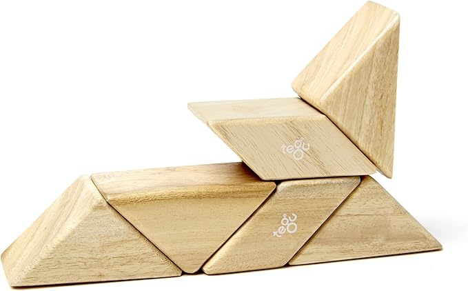 6 Piece Tegu Pocket Pouch Prism Magnetic Wooden Block Set, Natural