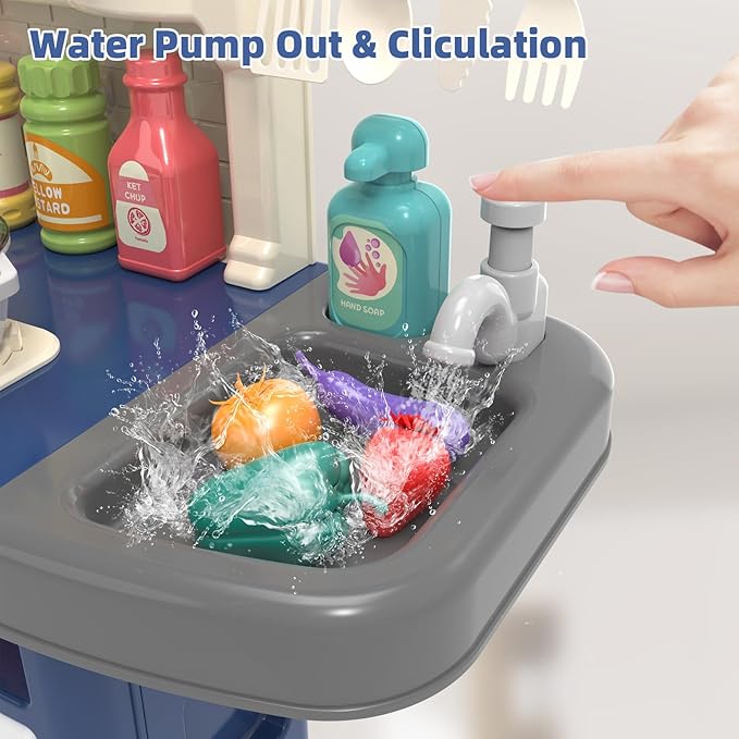 Play Kitchen Toys for Kids - 46-Piece Realistic Kitchen Set with Lights, Sounds, and Spray Function - Perfectly Gift for Ages 3+