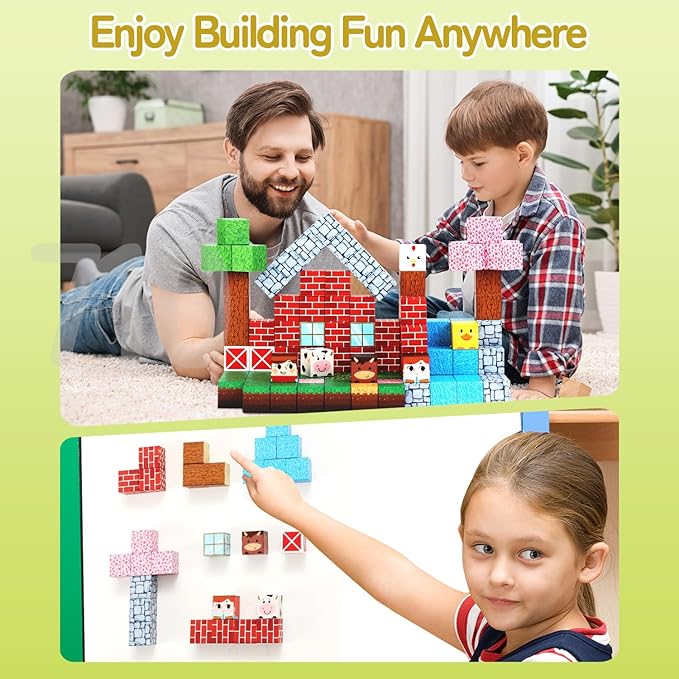 Magnetic Block Set - 111-Piece Magnetic Building Blocks - Ranch Mine Craft Magnetic Blocks Set, Magnetic Blocks for Kids Ages 4,5,6,7,8 STEM Montessori Sensory Building Game Toy Gift for Boys,Girls