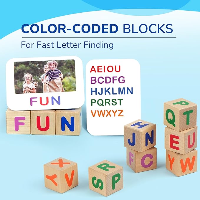 BenBen Spelling Games with 110 Flash Cards, Montessori Toys for 3 4 5 6 Years Old Kids, Wooden Matching Letters Toys, CVC Word Educational Learning Toys, Gift for Preschool Kindergarten