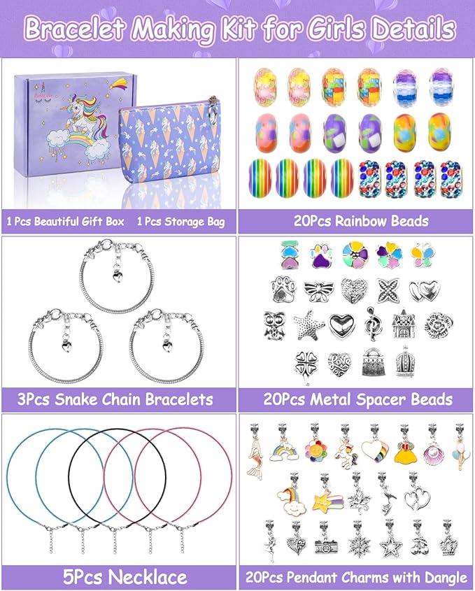 Anicco Jewelry Making Kit for Girls Age 8-12, with Pendant Charms, Bracelets and Necklace for DIY Crafts and Gifts