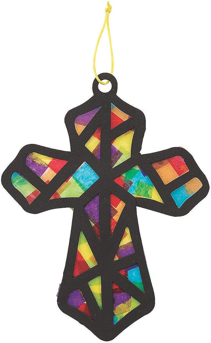 Fun Express Tissue Paper Cross Craft Kit - Makes 12 - Religious Crafts for Kids and Sunday School Activities