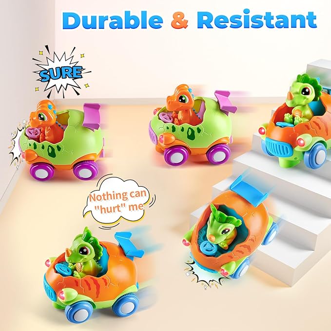 Remote Control Car for Toddlers 1-3: Dinosaur RC Cars Toys for Kids 2-4 with Led Lights Music, Christmas Birthday Gifts for 3-5 Year Old Boys, 2 Packs for Racing