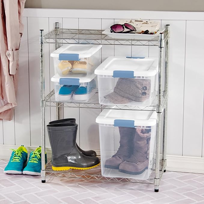Sterilite 12-Pack Latching Box, Under Bed Storage Bins with Lids, Clear Plastic, 6 Quart - Heavy-Duty Organizing Containers for Closet, Bathroom, and Office