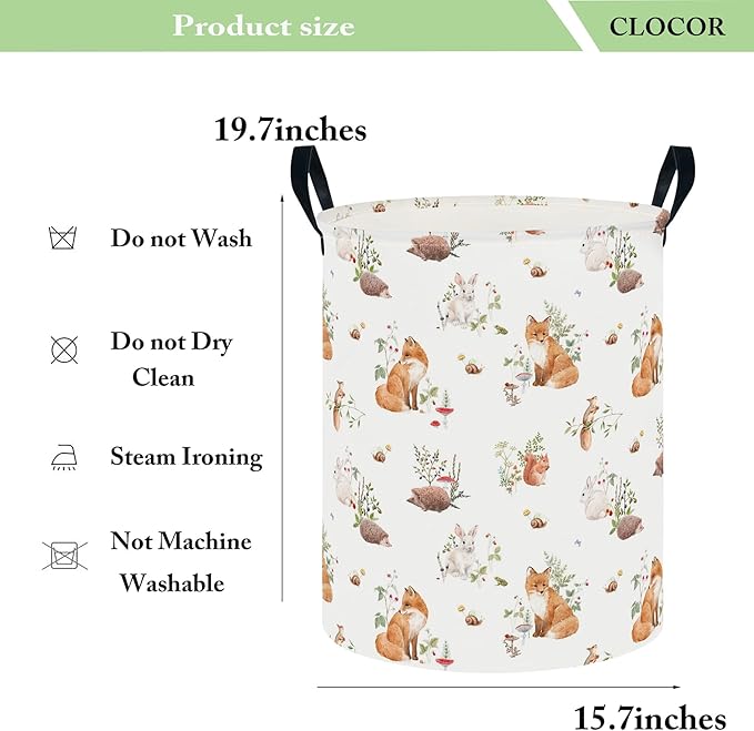 CLOCOR Large Laundry Basket,Waterproof Nursery Hamper,Collapsible Fabric Storage Container,Room Decor,Gift Basket(Watercolor Fox