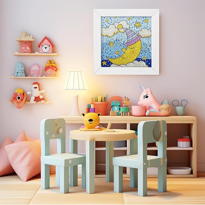 Turniton 5D Diamond Painting Kits for Kids, Diamond Arts Painting Kits with Wooden Frame, Moon Kids' Mosaic Kits for Beginners, Girls, Adults, Diamond Painting Pictures, Arts Craft for Home Decor