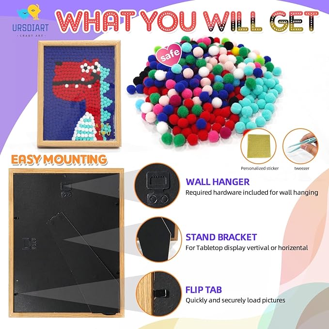 URSDIART Dinosaur Pom Poms Craft Supplies, Pom Poms Art Craft Kits for Ages 8-12,6-9,15 Years+, DIY Pom Pom Painting Art Kit,Classroom Bulk Craft Supplies for Kids & Adults,Beginners