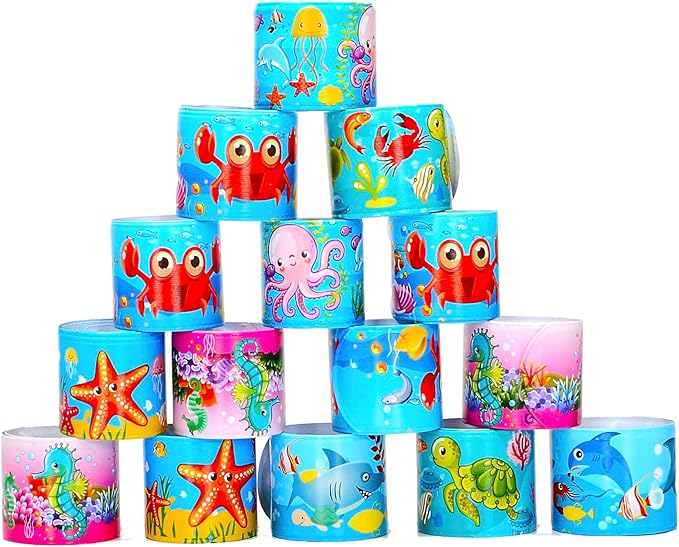 Ocean Animal Slap Bracelets for Party Favors,24PCS Friendship Bracelets for Ocean Theme Party Supplies Decorations Snap Animal Wristands for Party Gift Bag Filler
