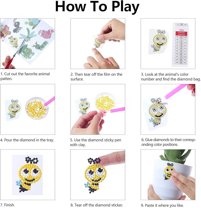 sinceroduct 5D Diamond Art Stickers for Kids, 18 Pcs Insect & Animal Sticker Kits, Eco-Friendly DIY Craft Set for Creative Skills Development