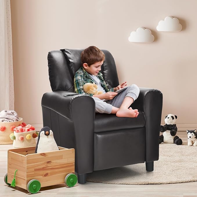 ARLIME Kids Recliner chair, toddler Armchair Upholstered Couch with Cup Holder, Backrest, baby Leather sofa with Headrest and Footrest, Child Furniture for Ages 2-7