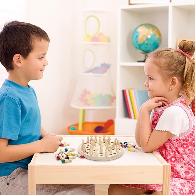 Wooden Memory Chess Matching Game: Large Family Board Games for Kids and Adults, Montessori Preschool Learning Educational Toy for Toddler 3 4 5 6 7 8+ Year Old, Birthday Gift for Boy Girl
