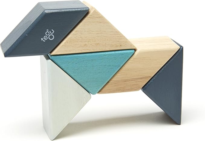 6 Piece Tegu Pocket Pouch Prism Magnetic Wooden Block Set, Blues