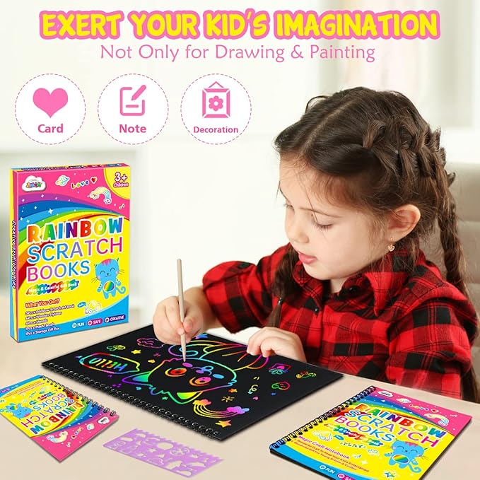 ZMLM Rainbow Scratch Paper for Kids: Art Craft Magic Paper Gift Set Coloring Drawing Supplies Kit for Teen Age 3-6 Girls Boys Game for Birthday Party Favor| Activity Fun| Learning