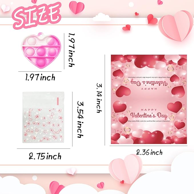 24 Packs Valentines Day Cards for Kids, Heart Pop Valentines Fidget Toys Bulk Stress Relief Fidget Toys for Kids Valentine's Party Favors School Classroom Exchange Gifts,Valentine's Day Gift