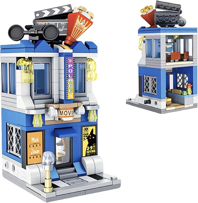City Movie Theater Building Blocks Sets, Cute Street Store MOC Cinema 3D Toy Model Building Kit, Creative Birthday Gift for Adults/Kids Who Love Movies (253 Pieces)