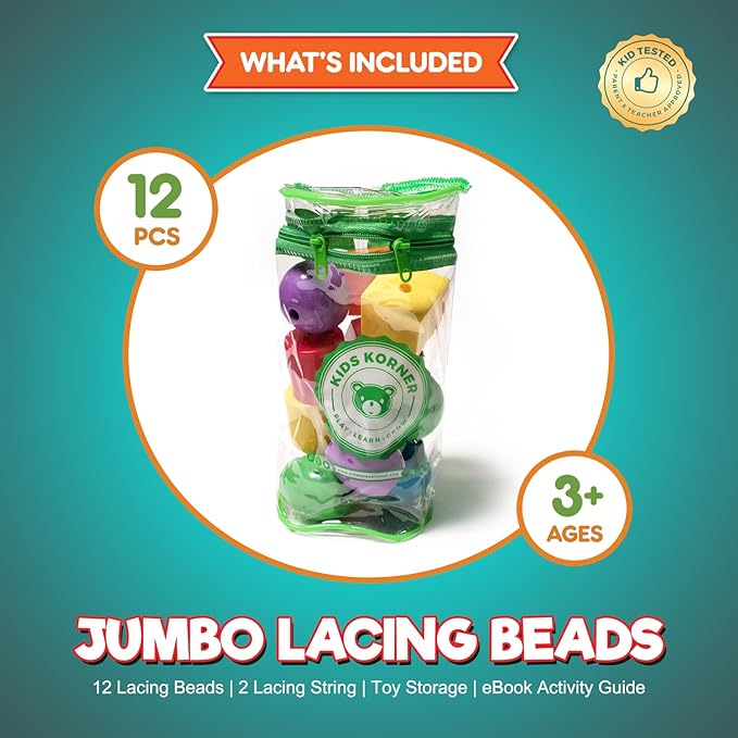 Jumbo Lacing Beads for Kids - Montessori Toddler Games and Educational Toys - Rainbow Matching Game and Stringing Bead Set with Toy Storage and Learning Activities eBook