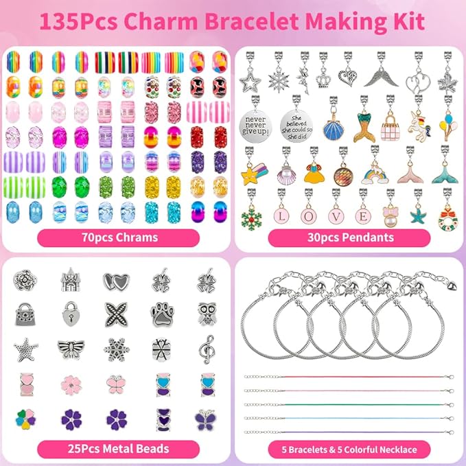 Sofier Charm Bracelet Making Kit for Girls Jewelry Box Jewelry Making Kit Gifts for Girls 4-12 DIY Craft Toys Birthday Christmas