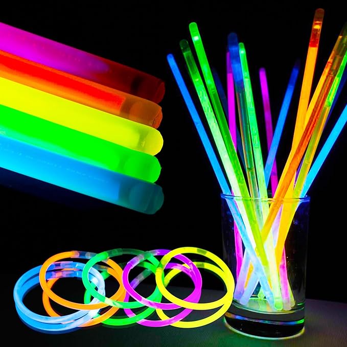 Glow Sticks 500 Bulk Pack - 100 Pcs Per Pack - 12 Hour Glow Stick - 8" Necklace Bracelet and Glasses Party Favors - Thanksgiving and Christmas Party - Outdoor Concerts - Festivals - Nighttime Sport