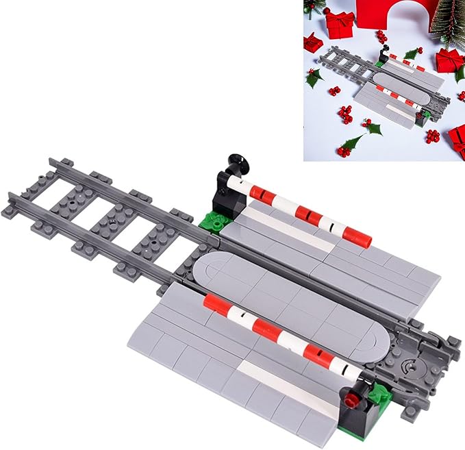 Train Tracks Building Block Set 01, City Train Track Railroad Tracks, Traffic Light Railroad Crossing Building Bricks, Compatible with Lego 853792 Accessory, Kid Gifts for Ages 6+