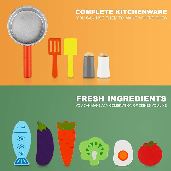 TOY Life Wooden Kitchen Sets for Kids, Wooden Play Food, Wooden Food Toys, Wooden Kitchen Toys, Wooden Play Set, Wooden Puzzles for Toddlers, Toy Cooking Set for Toddlers