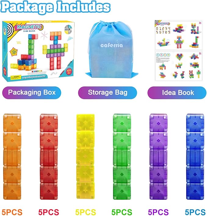 1.38 inch Magnetic Blocks Toddler Toys, 30pcs Translucent Building Blocks Building Toys for Ages 2-4 5-7, Preschool STEM Magnet Sensory Montessori Toys for 2 3 4 5 6 Year Old Boys Girls