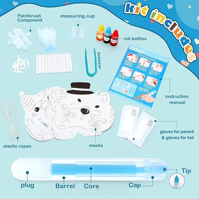 Educational Science Kits STEM Toys for Kids Age 7-12 Color Science Activity DIY Craft for Kids Boys Girls Ages 5,6,7,8,9,10 Years Animal Mask Painting Kit Color Mixing Game (Blue)