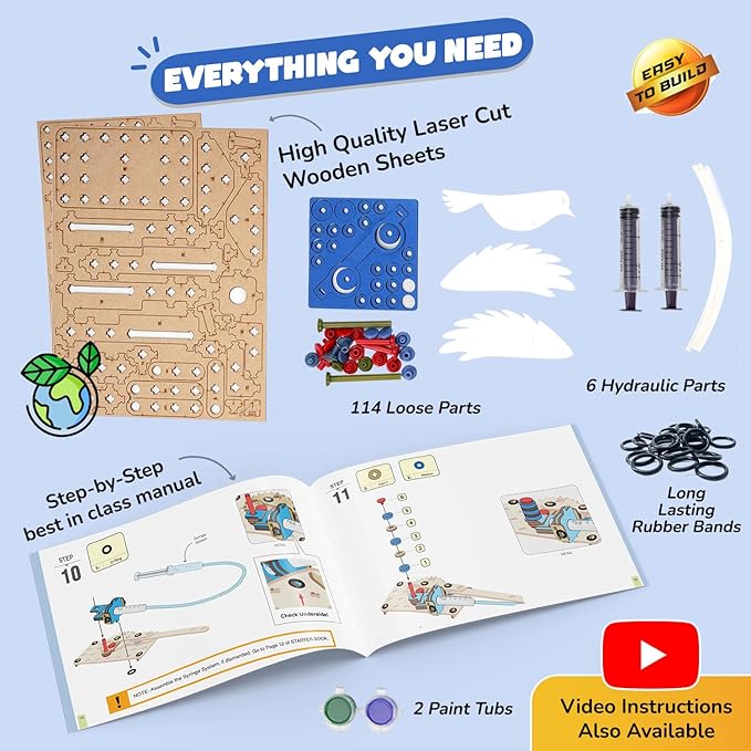 Smartivity 7 in 1 Multi-Builds Hydraulic Kit Toy for Kids 6-14 Years Old I Cool Birthday Gifts Ideas for Boys & Girls | DIY STEM Science Toys for 6,7,8,9,10,11,12,13,14 Years I Wooden Engineering Game