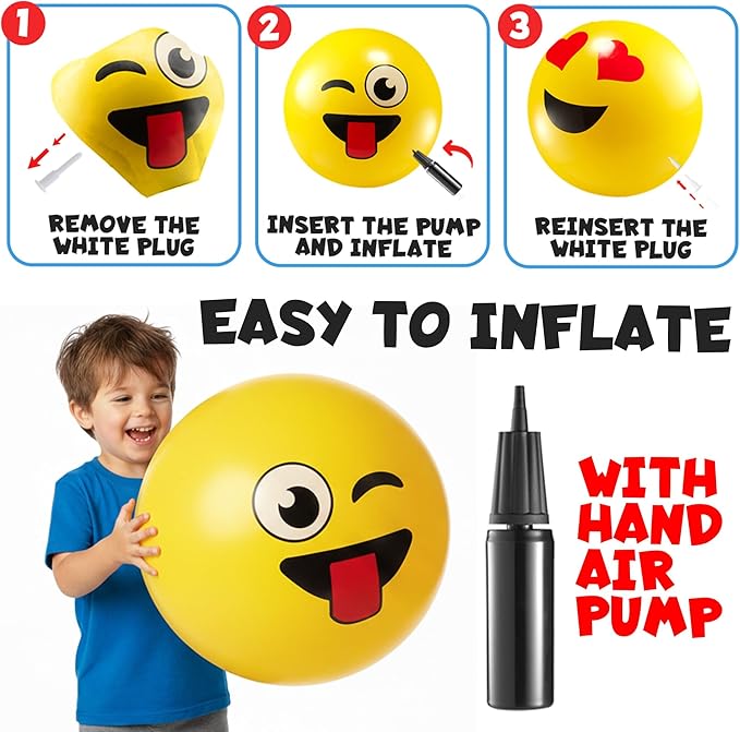 18-Inch Happy Face Playground Balls for Kids & Toddlers (2-Pack) - Jumbo Size Bouncy Balls w/Fun Smiley Designs - Lightweight Play Inflatable Kickballs for Boys & Girls