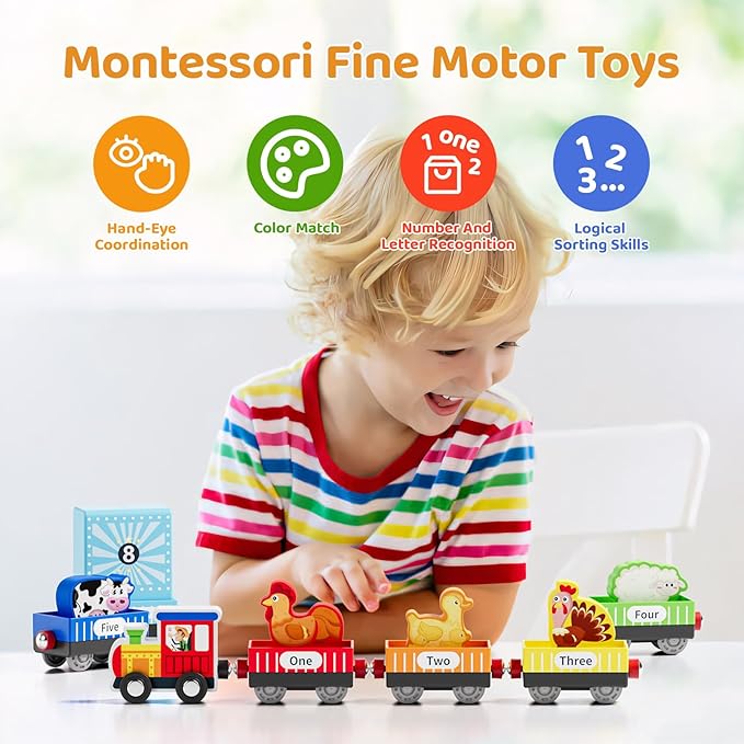 Wooden Animal Toy Train Set,Toddlers Toys for 1-3,Montessori Toys for Toddlers,Magnetic Train Toys,Preschool Educational Learning Toy,Sensory Toys for Kids,Ideal Gifts Boys, Girls