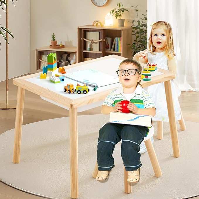 Beright Wooden Step Stool for Kids, Children's Stool Perfect Matched Sensory Table, 9 Inch Sturdy Sitting Stool with Assembled Four-Legged, 2 Pack