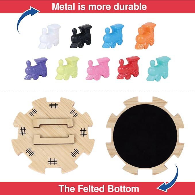 GOTHINK Mexican Train Dominoes Accessories Set - Large Size Pine Hub, 9 Colorful Metal Markers, 50-Sheet Score Pads*2