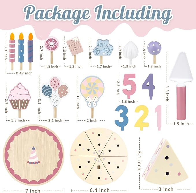Wooden Birthday Party Cake Play Food Sets for Kids Kitchen Accessories Pretend Toy Fake Toddlers Party Gift Boys Girls Educational Toys