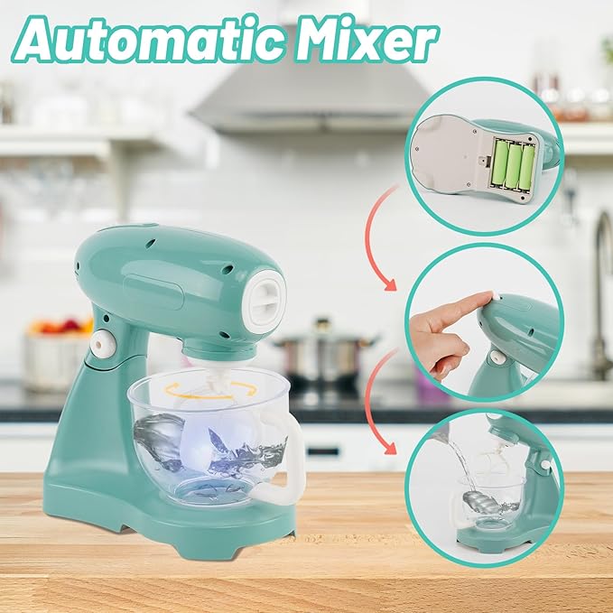 Kitchen Appliances for Kids Pretend Play Set Cooking Toys with Coffee Maker, Blender, Mixer, Toaster, Play Food, Utensils Kitchen Accessories Set for Girls Boys Gift