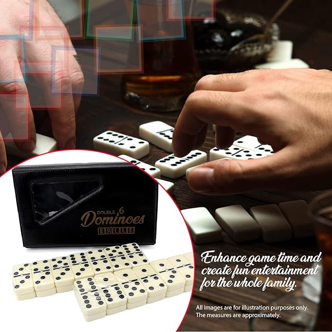 Premium Double 6 Dominoes Set, Classic Domino Game with Vinyl Case, Jumbo Tiles for Adults & Kids, Mexican Train & Family Game Night