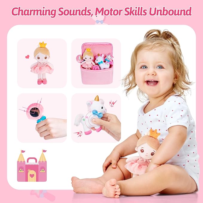 OUOZZZ Princess Castle Toys for 1-3 Year Old Girl Baby Doll Plush Toy House Stuffed Animal Toy Set - Sensory Educational Toys for 12-18 Months Infant - Fisrt Birthday Gifts for Toddler