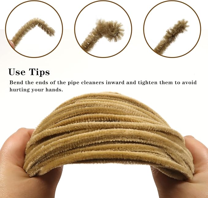 TOAOB 100pcs Pipe Cleaners Light Brown Chenille Stems 6mm x 12 Inch Fuzzy Sticks Craft Supplies for Art DIY Crafts Decorations